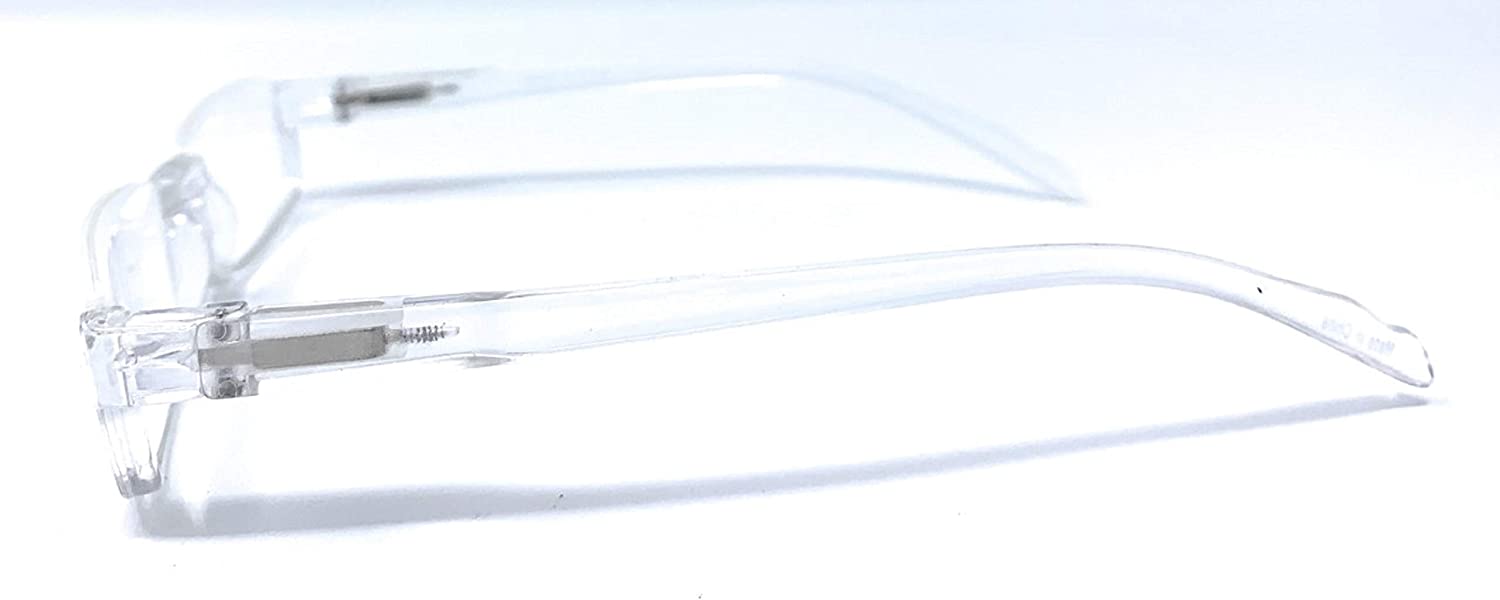 Clear rimmed eyeglasses on a light blue background