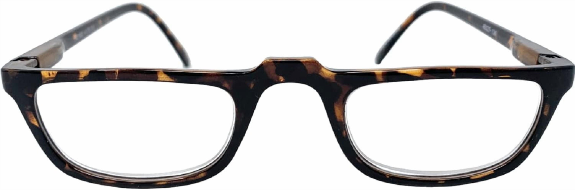 Rectangular eyeglasses with a dark brown and amber tortoiseshell pattern, shown from a front-facing angle against a white background.