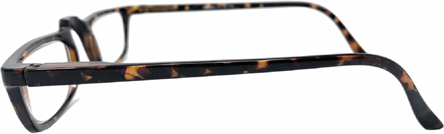 A pair of classic-style eyeglasses with a dark tortoiseshell pattern, featuring a thick black front frame and matching tortoiseshell temples, shown against a plain white background.