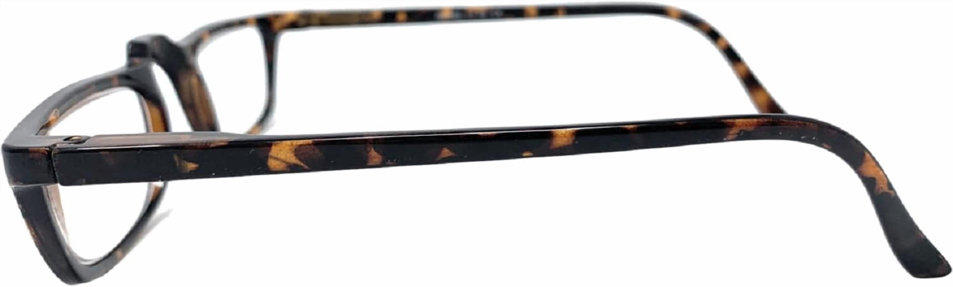 A pair of classic-style eyeglasses with a dark tortoiseshell pattern, featuring a thick black front frame and matching tortoiseshell temples, shown against a plain white background.